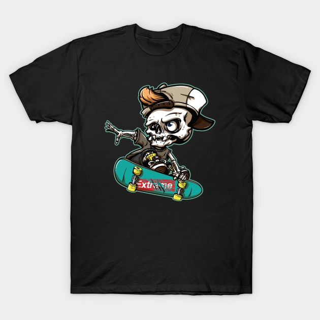 Gift for a Skateboarder, Skateboarding Skeleton, Hand-Drawn Style T-Shirt by PhatStylez